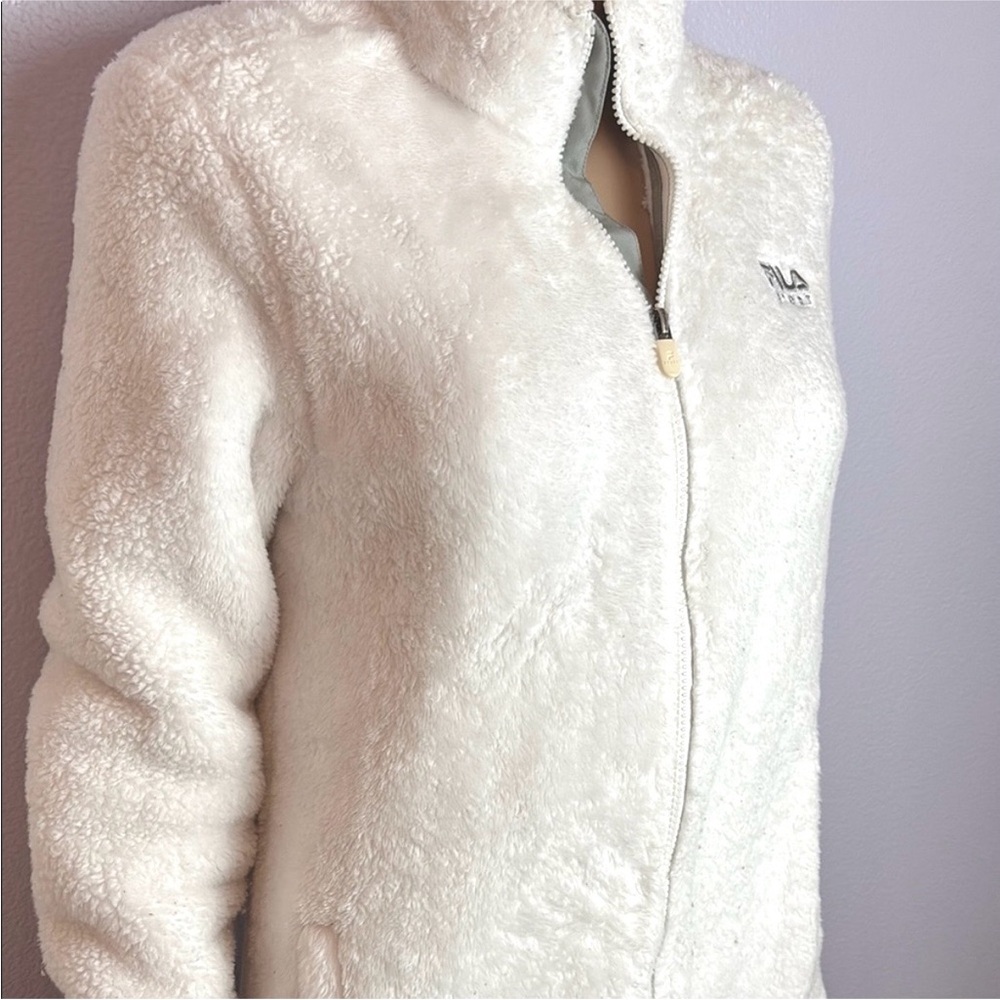 Fila White Teddy Jacket Plush Fleece High Collar Fleece